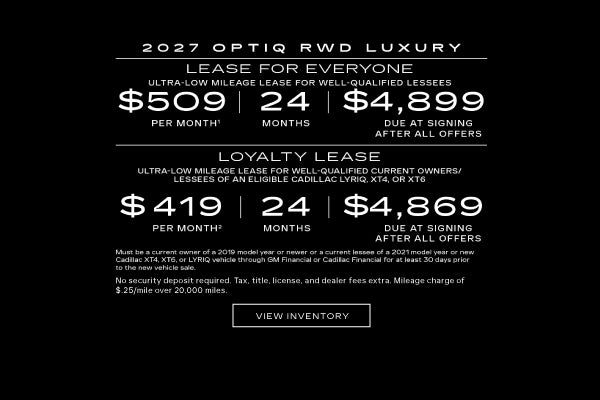 2027 OPTIQ RWD LUXURY. Ultra-low milege lease for well-qualified lessees. $509 per month 24 month...